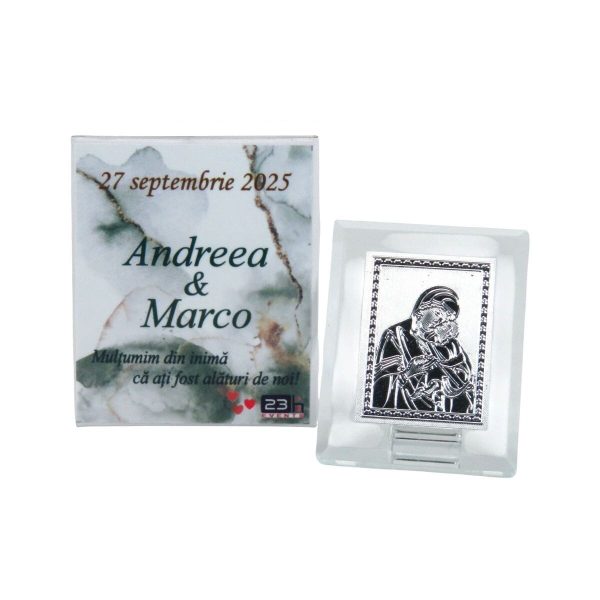 Mărturie nuntă, iconiță în cutie personalizată, verde - ILIF503028