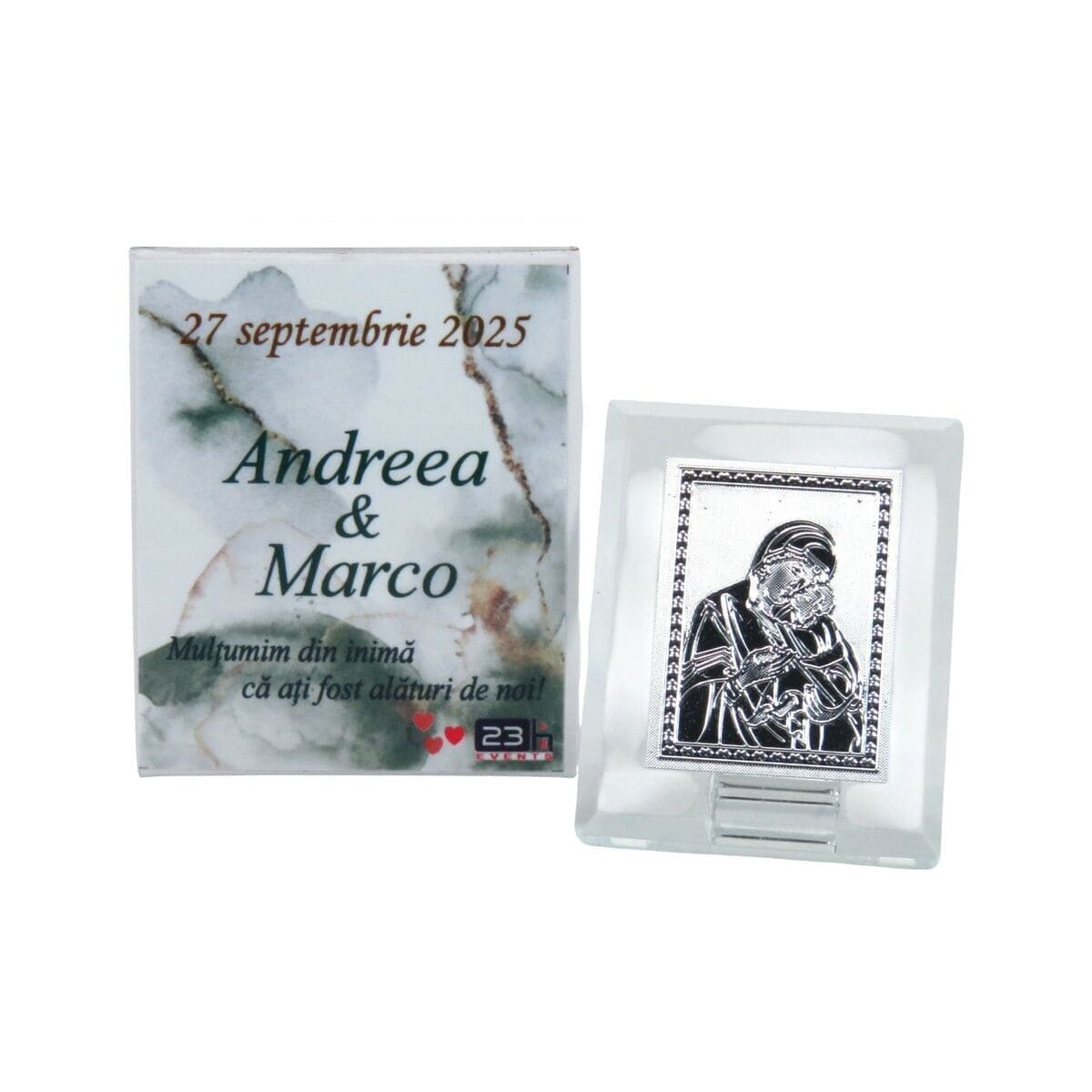 Marturie nunta iconita in cutie personalizata verde ILIF503028 3