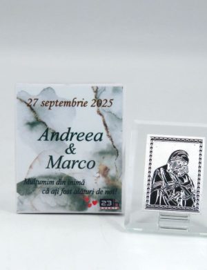 Mărturie nuntă, iconiță în cutie personalizată, verde – ILIF503028
