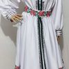 Rochie lungă de damă din tafta, brodată cu trandafiri roșii LLDJ504001 (1)
