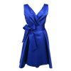 Rochie scurtă domnișoară de onoare, tafta de culoare albastră AGB503003 (5)