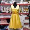 Rochie scurtă domnișoară de onoare, tafta de culoare galbenă AGB503002 (1)