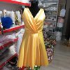 Rochie scurtă domnișoară de onoare, tafta de culoare galbenă AGB503002 (2)