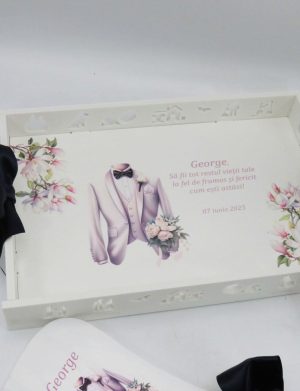 Taviță pentru gătitul Mirelui, Magnolie albă, model Personalizat, set 3 piese – ILIF503008