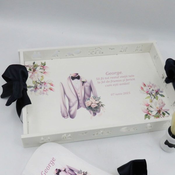 Taviță pentru gătitul Mirelui, Magnolie albă, model Personalizat, set 3 piese - ALIF503008 - imagine 5