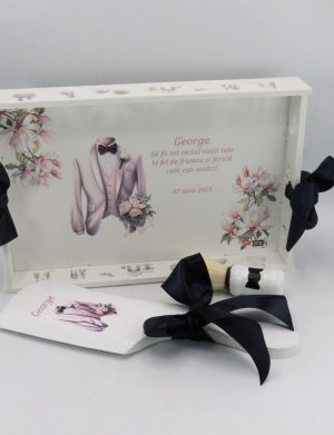 Taviță pentru gătitul Mirelui, Magnolie albă, model Personalizat, set 3 piese – ILIF503008