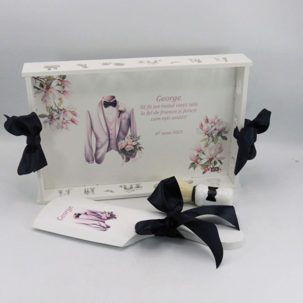Taviță pentru gătitul Mirelui, Magnolie albă, model Personalizat, set 3 piese - ALIF503008 - imagine 3