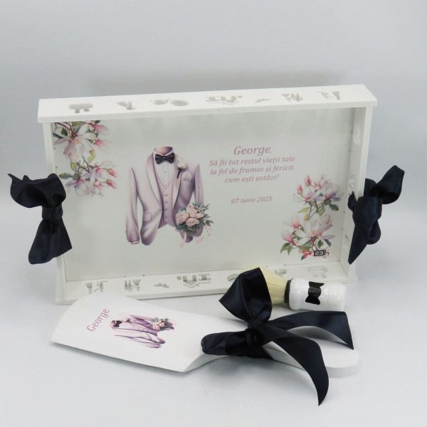 Taviță pentru gătitul Mirelui, Magnolie albă, model Personalizat, set 3 piese - ALIF503008 - imagine 6
