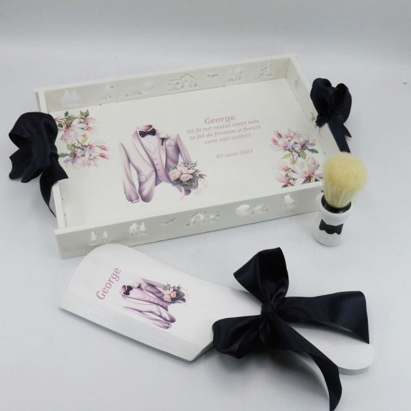 Taviță pentru gătitul Mirelui, Magnolie albă, model Personalizat, set 3 piese - ALIF503008 - imagine 7