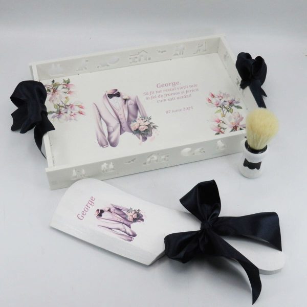 Taviță pentru gătitul Mirelui, Magnolie albă, model Personalizat, set 3 piese - ALIF503008 - imagine 2