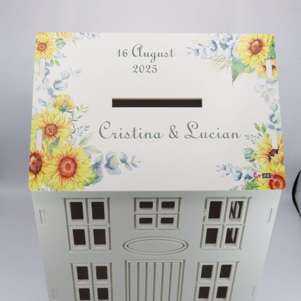 Cutie Dar Nuntă, model personalizat căsuță Floarea-soarelui, 30x28x40 cm - ILIF504048 - imagine 7