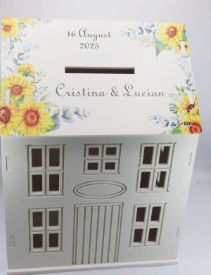 Cutie Dar Nuntă, model personalizat căsuță Floarea-soarelui, 30x28x40 cm – ILIF504048