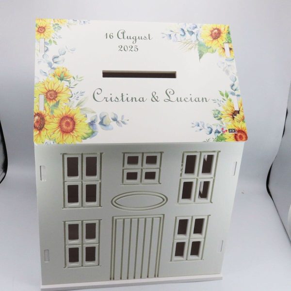 Cutie Dar Nuntă, model personalizat căsuță Floarea-soarelui, 30x28x40 cm - ILIF504048 - imagine 3