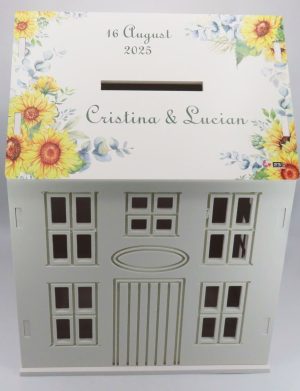 Cutie Dar Nuntă, model personalizat căsuță Floarea-soarelui, 30x28x40 cm – ILIF504048