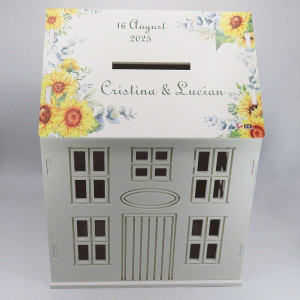 Cutie Dar Nuntă, model personalizat căsuță Floarea-soarelui, 30x28x40 cm - ILIF504048 - imagine 5