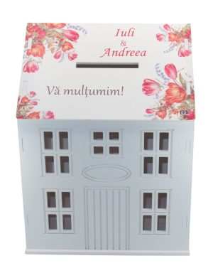 Cutie Dar Nuntă, model personalizat căsuță Lalele Roșii, 30x28x40 cm – ILIF504042