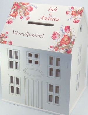 Cutie Dar Nuntă, model personalizat căsuță Lalele Roșii, 30x28x40 cm – ILIF504042