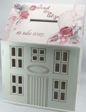Cutie Dar Nuntă, model personalizat căsuță Mocha Mousse, 30x28x40 cm – ALIF504039