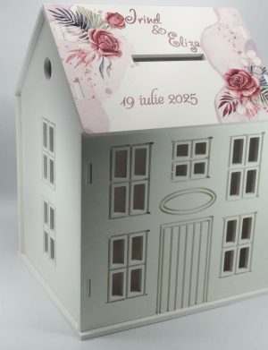 Cutie Dar Nuntă, model personalizat căsuță Mocha Mousse, 30x28x40 cm – ALIF504039