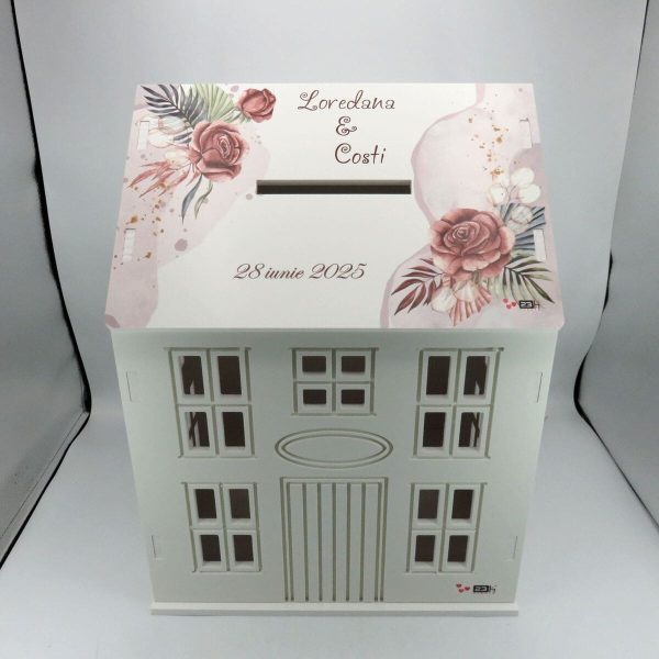 Cutie Dar Nuntă, model personalizat căsuță Mocha Mousse, 30x28x40 cm ILIF504039 (1)