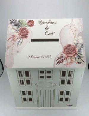 Cutie Dar Nuntă, model personalizat căsuță Mocha Mousse, 30x28x40 cm – ILIF504039
