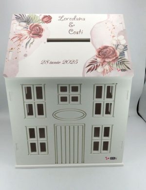 Cutie Dar Nuntă, model personalizat căsuță Mocha Mousse, 30x28x40 cm – ILIF504039