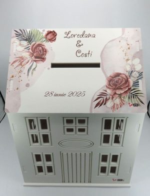 Cutie Dar Nuntă, model personalizat căsuță Mocha Mousse, 30x28x40 cm – ILIF504039