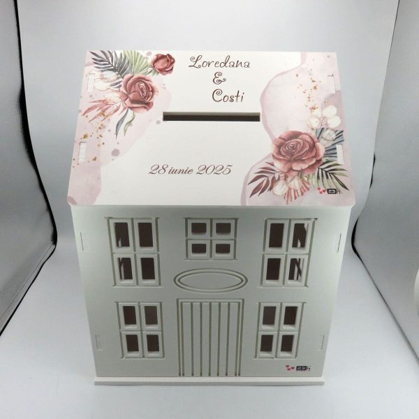 Cutie Dar Nuntă, model personalizat căsuță Mocha Mousse, 30x28x40 cm ILIF504039 (7)