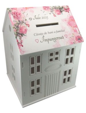 Cutie Dar Nuntă, model personalizat căsuță Trandafiri Roz, 30x28x40 cm – ILIF504045