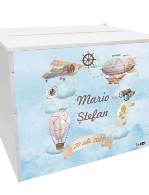 Cutie dar botez băiețel, model personalizat Balon cu aer cald, 27x20x21cm ILIF505009