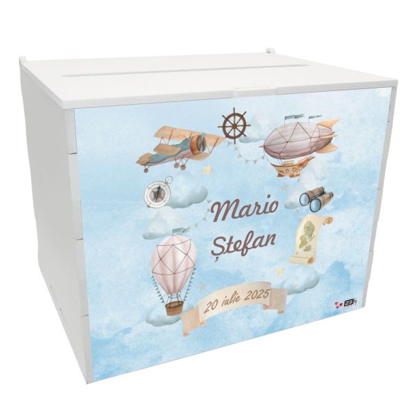 Cutie dar botez băiețel, model personalizat Balon cu aer cald, 27x20x21cm ILIF505009