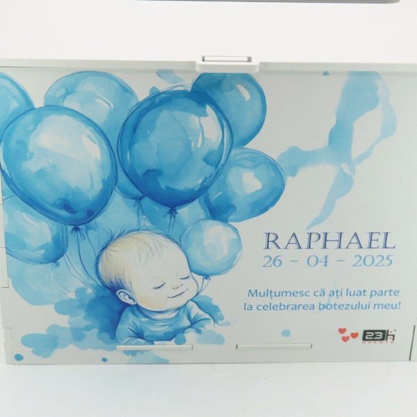 Cutie dar botez băiețel, model personalizat Blue Balloons, 27x20x21cm ILIF504009 (1)