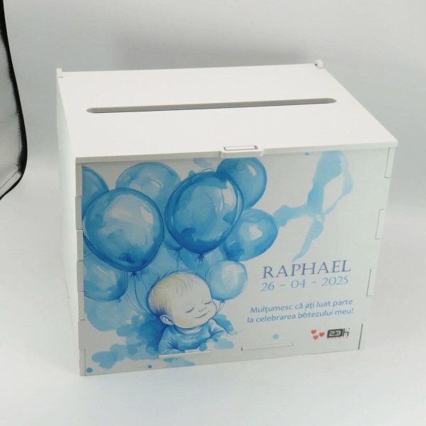 Cutie dar botez băiețel, model personalizat Blue Balloons, 27x20x21cm ILIF504009 (2)