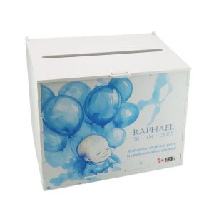 Cutie dar botez băiețel, model personalizat Blue Balloons, 27x20x21cm ILIF504009 (3)
