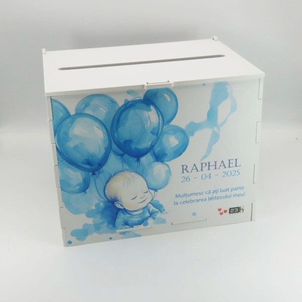 Cutie dar botez băiețel, model personalizat Blue Balloons, 27x20x21cm ILIF504009 (6)