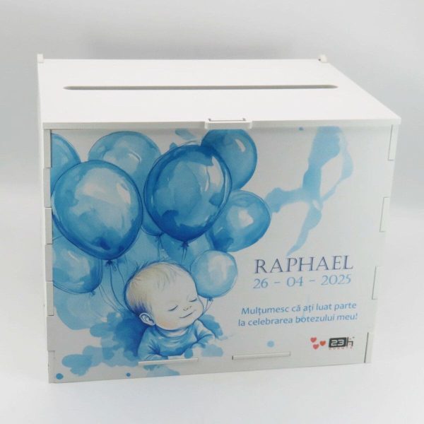 Cutie dar botez băiețel, model personalizat Blue Balloons, 27x20x21cm ILIF504009 (7)