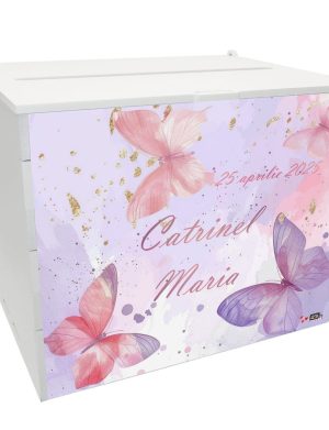 Cutie dar botez fetiță, model personalizat Fluturi, 27x20x21cm ILIF505012