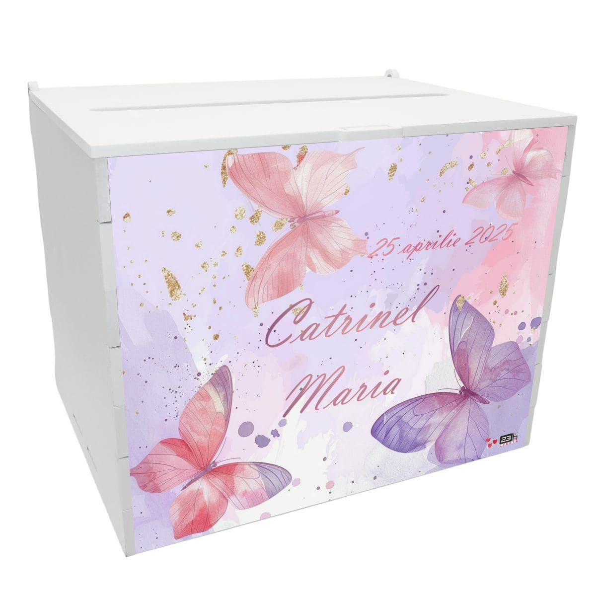 Cutie dar botez fetiță, model personalizat Fluturi, 27x20x21cm ILIF505012