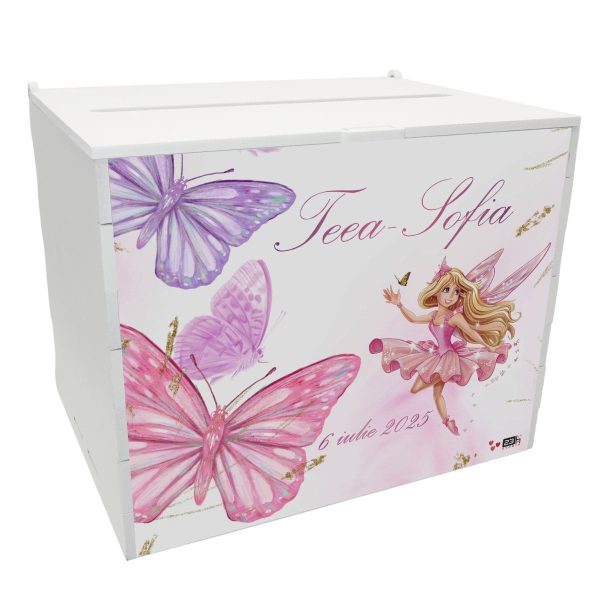 Cutie dar botez fetiță, model personalizat Zână Fermecată, 27x20x21cm ILIF505005