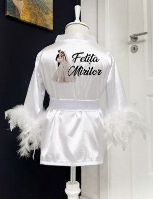 Halat fetiță din satin cu pene, Fetița Mirilor – ACD504004