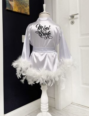 Halat fetiță din satin cu pene, Mini Bride – ACD504003