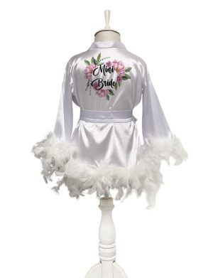 Halat fetiță din satin cu pene, Mini Bride bujori ACD504002 (1)