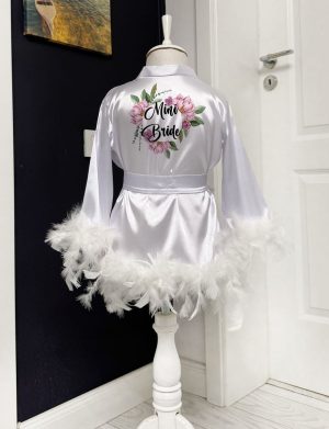Halat fetiță din satin cu pene, Mini Bride bujori – ACD504002