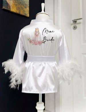 Halat fetiță din satin cu pene, Mini Bride m1 – ACD504001