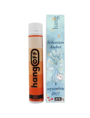 Mărturie botez personalizată, Ursuleț și baloane bleu, shot anti-mahmureală – ILIF505007