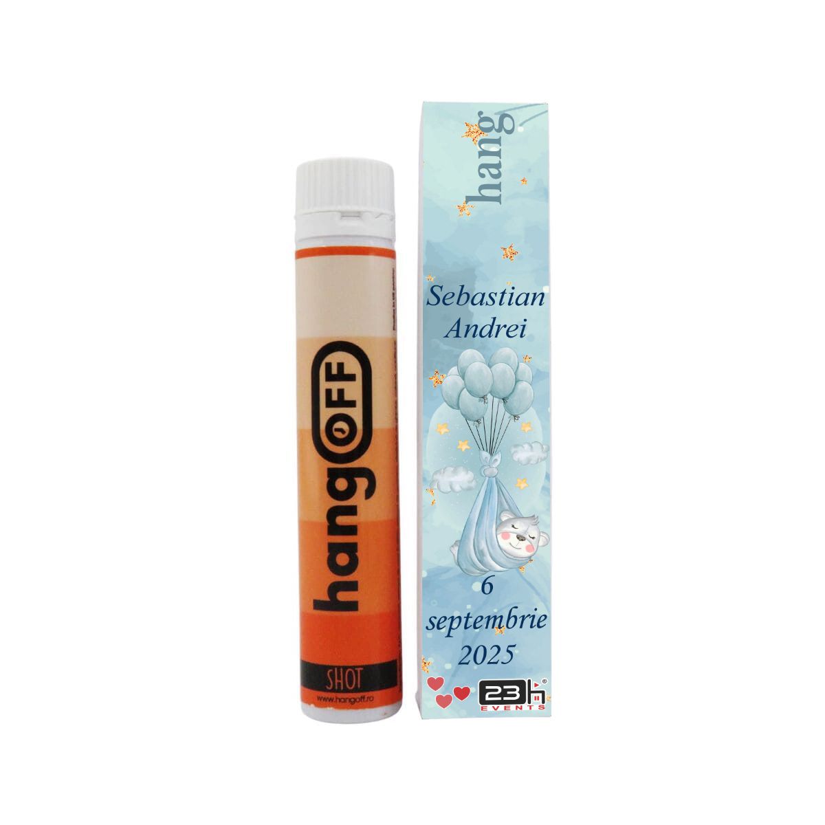 Mărturie botez personalizată, Ursuleț și baloane bleu, shot anti mahmureală ILIF505007