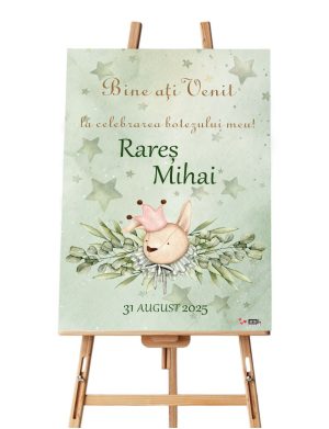 Panou Bun Venit Botez, model personalizat Iepuraș, dim. 60x90 cm ILIF505011