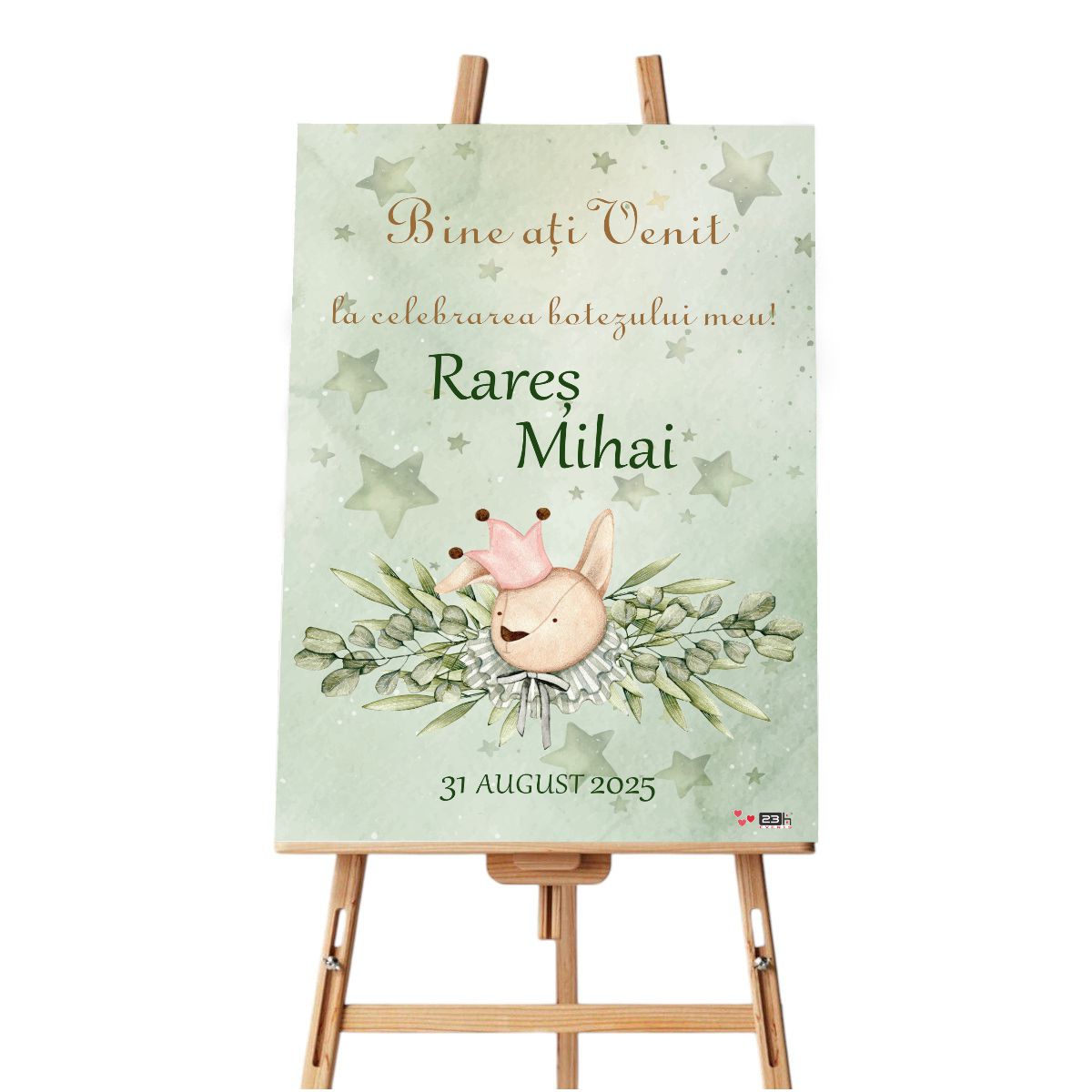 Panou Bun Venit Botez, model personalizat Iepuraș, dim. 60x90 cm ILIF505011