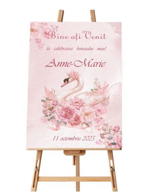 Panou Bun Venit Botez, model personalizat Lebădă, dim. 60x90 cm ILIF505008