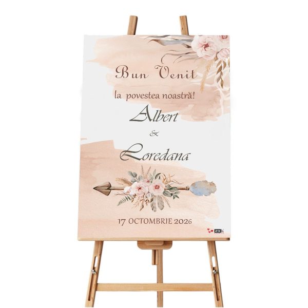 Panou Bun Venit la nuntă, Boho, dim. 60x90 cm ILIF505003